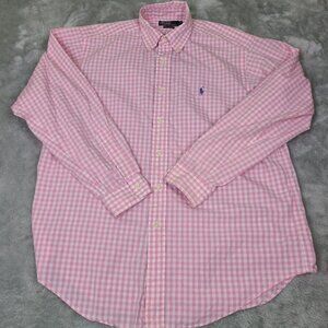 Ralph Lauren Shirt Mens Size 16 Pink Check Button‎ Up Yarmouth Shirt